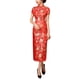 thumbnail image 1 of Vestido tradicional chino cheongsam largo de manga corta con abertura lateral, elegante, cuello mandarín, para boda, noche, rojo, talla L 105-110, 1 of 8