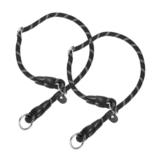 Collar Deslizante para Perros, Cuerda de Nylon Reflectante Sin Tirones con Tope Ajustable y Anillo de Parada, (L-26 Pulgadas, Negro, 2 Piezas)