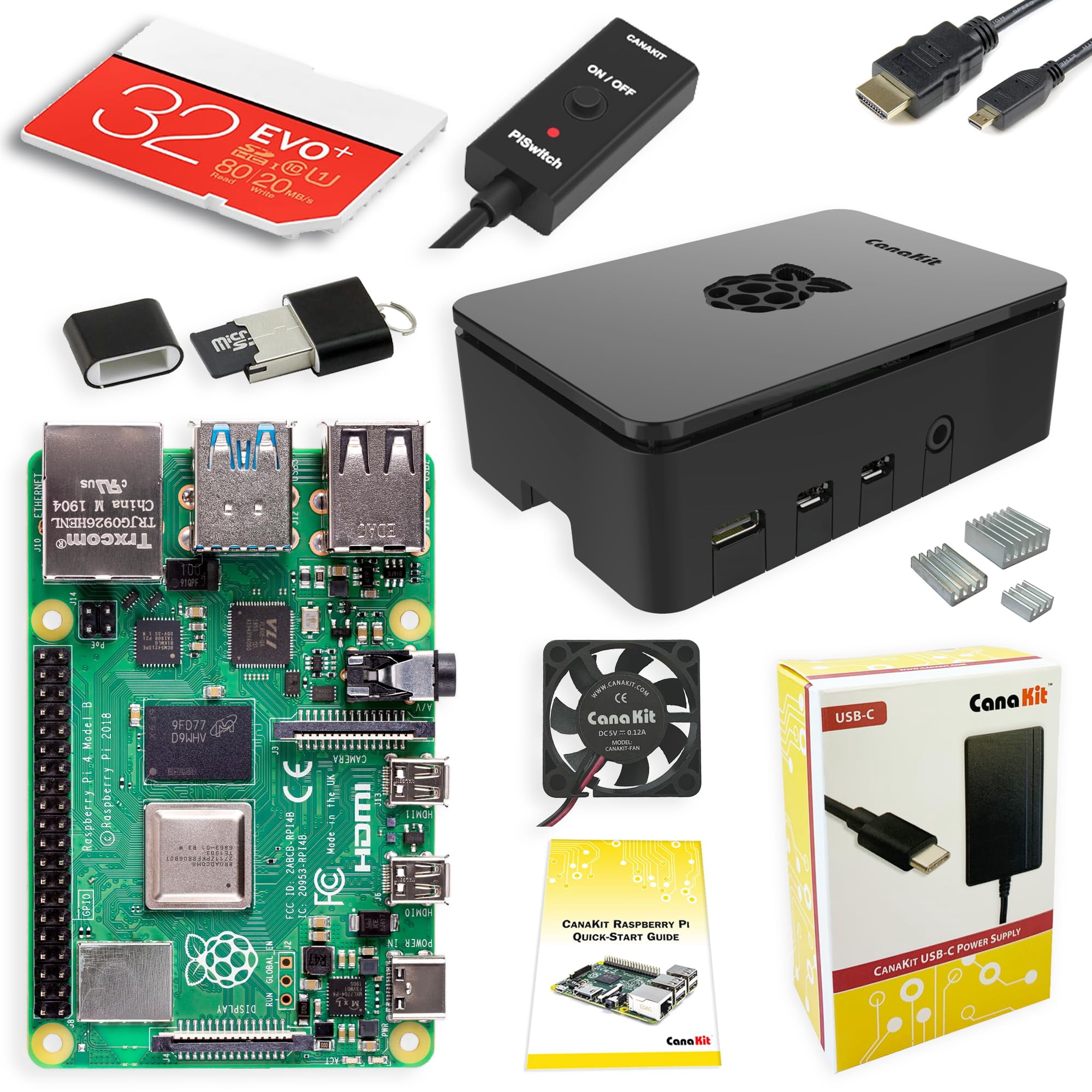 Kit De Inicio Canakit Raspberry Pi 4 De 2 Gb De Ram Con Funda, Ventilador, Etc.