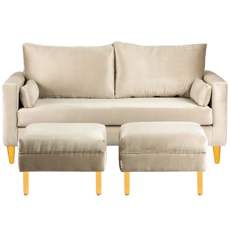 Bodevir - Sofá Sky 2 Cuerpos Más 2 Pouf Felpa Beige