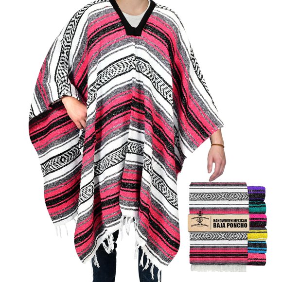 COAT Poncho mexicano de algodón rosa – Artisans Bazaar