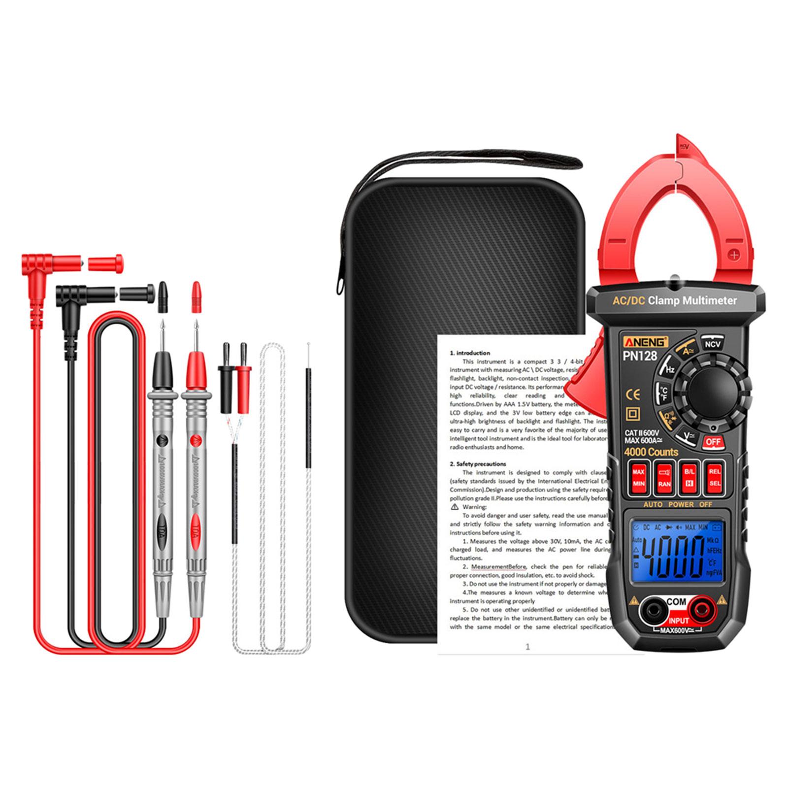 Ioensy - Probador De Pinza Amperimétrica Digital 4000 Recuentos Para Baterías Coches Enchufes Domésticos Rojo