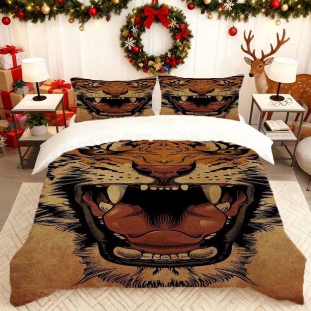Tiger Illustration Print Quilt Cover Set Theme Bedding Quilt Cover Pillowcase Set Soft Comfortable Suitable for Home And Bedroom Gu