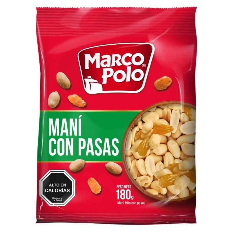 Maní Con Pasas Bolsa 180 g Marco Polo