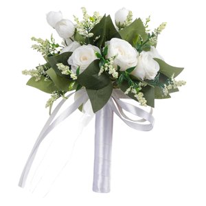 Magideal - Ramo De Novia De Tela De Seda Con Flores, Rosas De Seda, Flores Artificiales Para Accesorios De Fotografía, Decoración De Celebraciones Para El Hogar