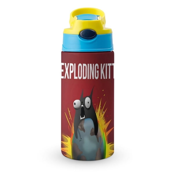Exploding Kittens Botella de Agua con Tapa Pop Top de Un Toque, Acero Inoxidable, a Prueba de Fugas, para Deportes, Botella Infantil azul 12 oz