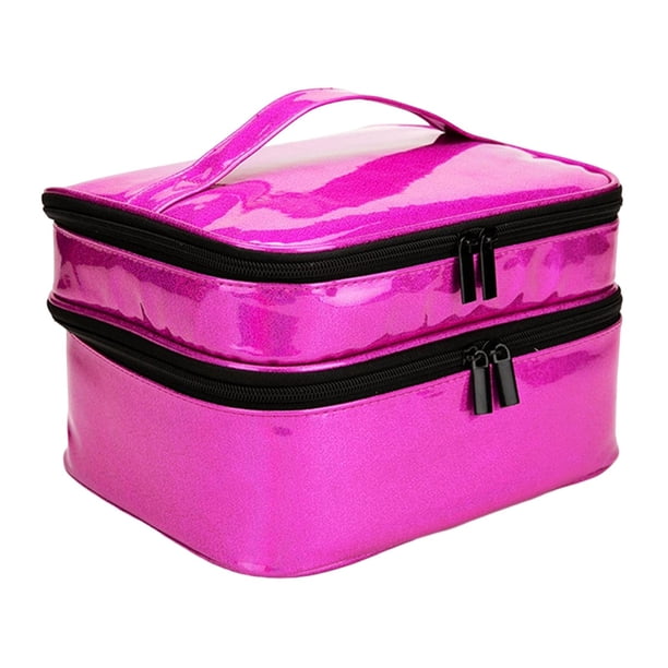 Organizador de esmalte de uñas de doble capa con capacidad para 30 botellas, portátil con asa, caja de estuche grande para herramientas de arte de uña Rosa roja