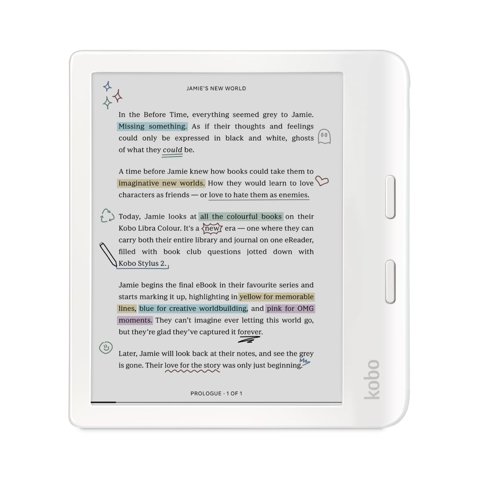 Ereader Kobo Libra Colour De 7 Pulgadas, Blanco, Antideslumbrante Y Resistente Al Agua