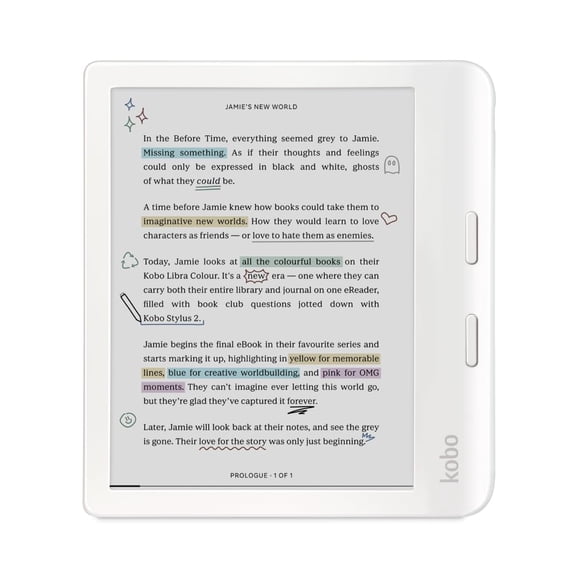 eReader Kobo Libra Colour de 7 pulgadas, blanco, antideslumbrante y resistente al agua