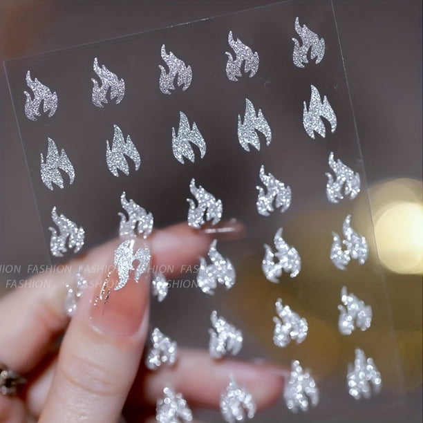 5pcs,Reflective Glitter 3D Nail Stickers Decals,Laser Silver Heart Star Love Butterfly Sticker For Nails Sparkly Nail Art Decoration Wedding Party Nail Stickers Decor