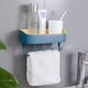 thumbnail image 1 of 1pc Shower Caddy Toothbrush Holders For Bathroom Wall Mounted, Detachable Towel Rack 4 Hooks, Punch Free Shower Basket Bathroom Storage Organizer, Drain Dustproof Kitchen Bathroom Set, 1 of 4