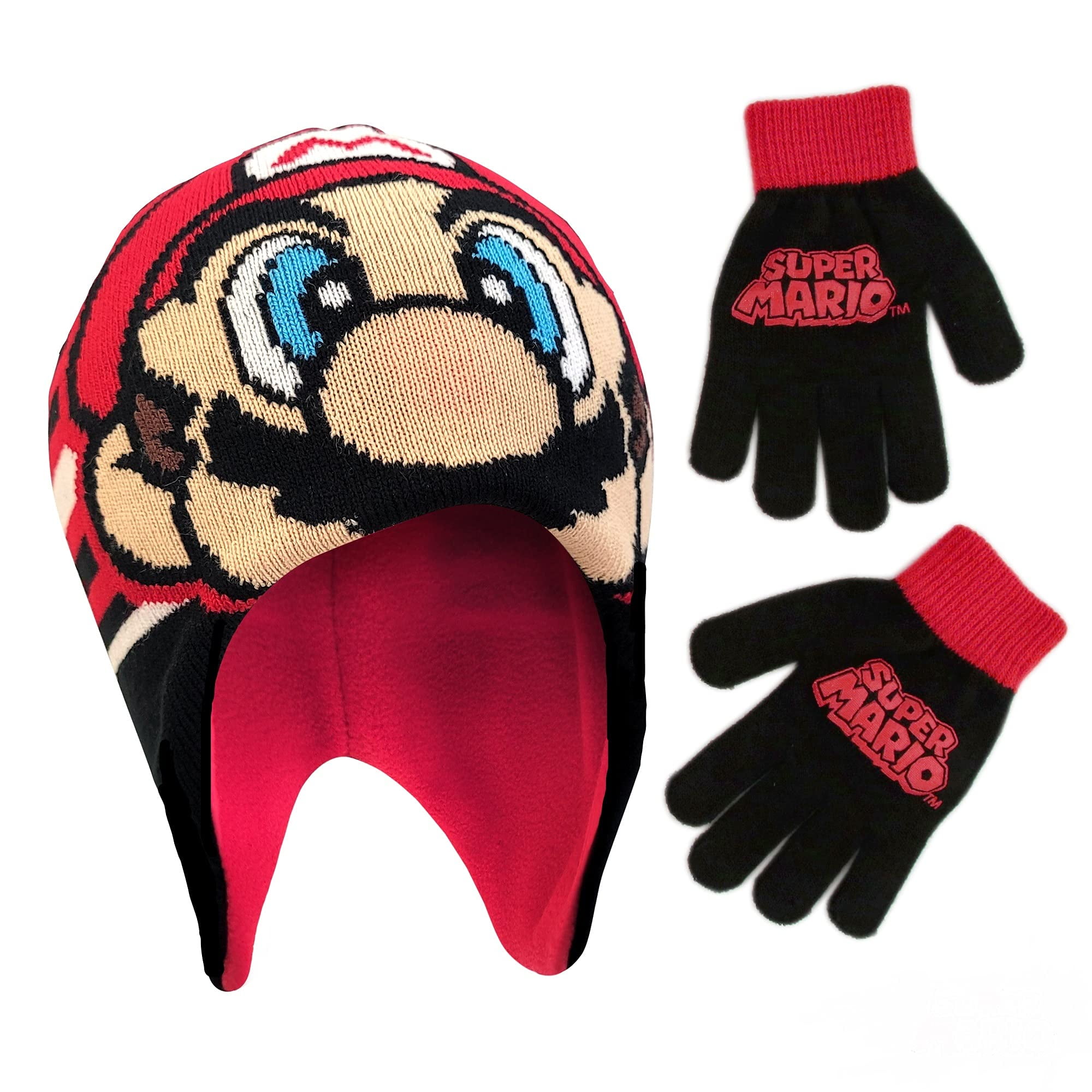Set De Gorro De Invierno Y Guantes Para Niños Nintendo Super Mario De 4 A 7 Años