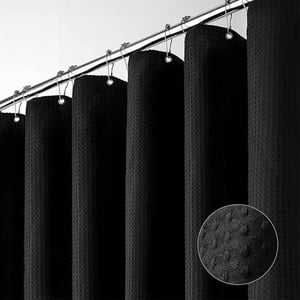 Aura Zeus - Cortina De Baño Tela + Forro + 12 Ganchos Premium 200 X 180 Cm Negro Juego Larga Az