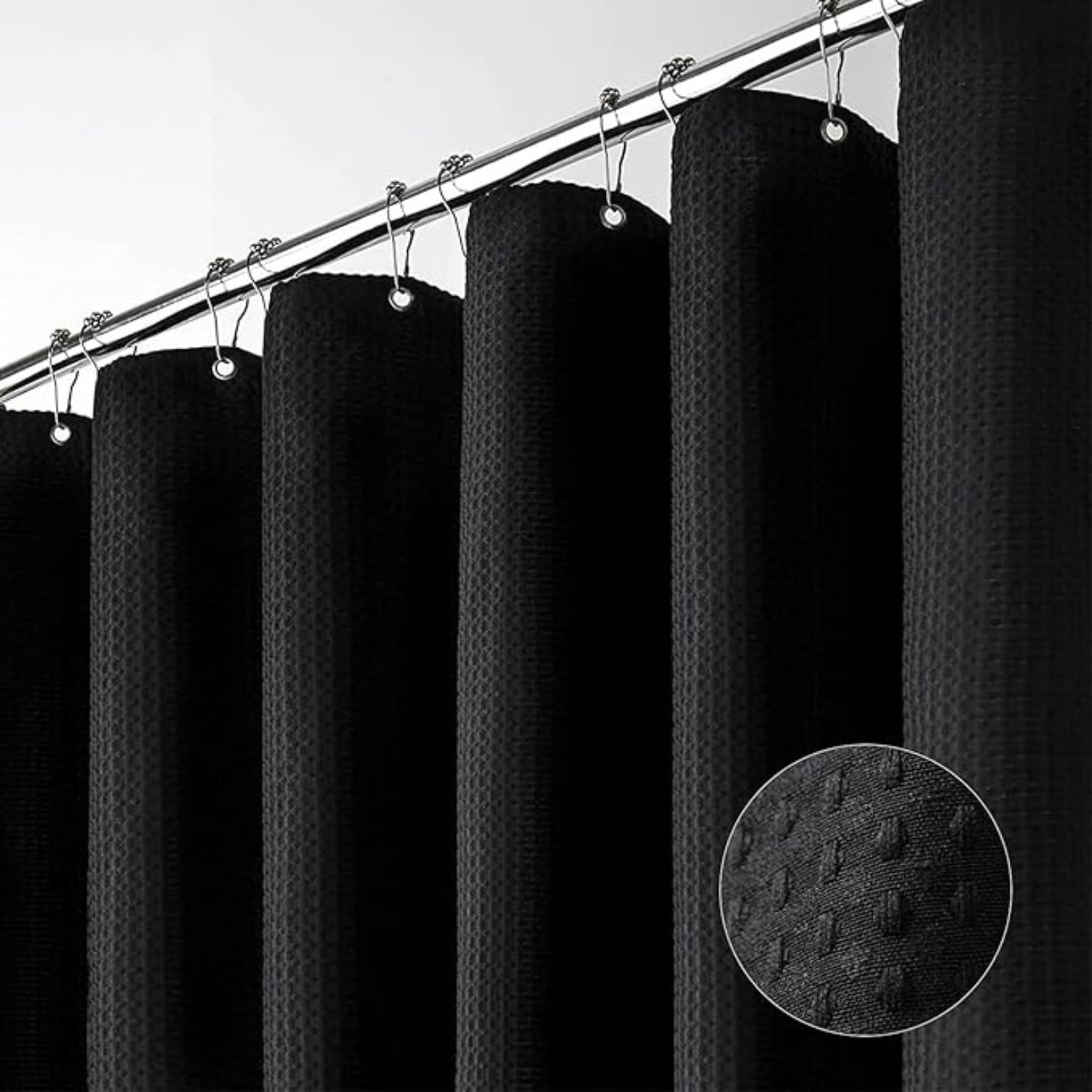 Aura Zeus - Cortina De Baño Tela + Forro + 12 Ganchos Premium 200 X 180 Cm Negro Juego Larga Az