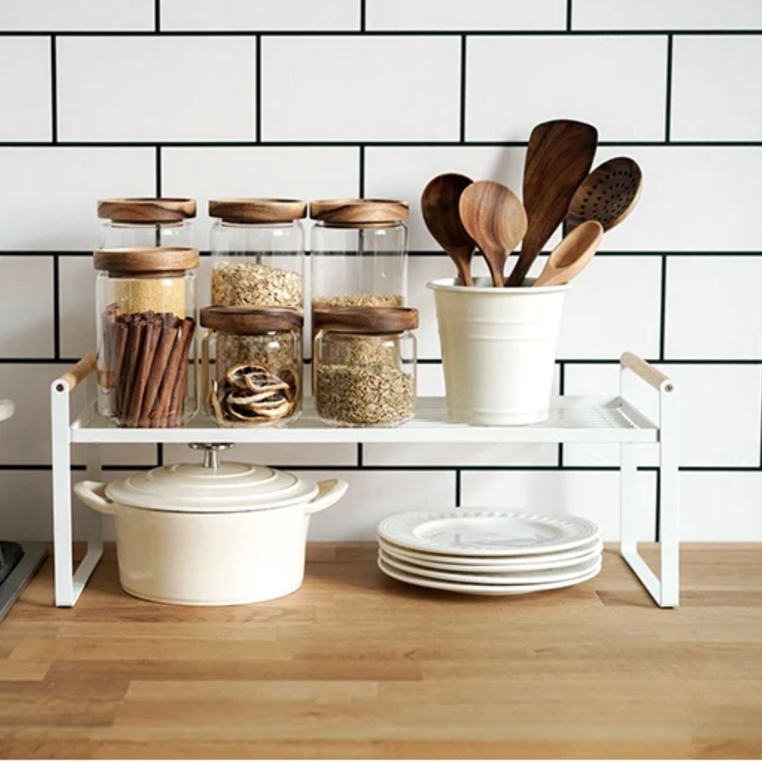 Chic Haus - Repisa Organizador Multiuso Cocina Acero Madera 34cm Color Blanco