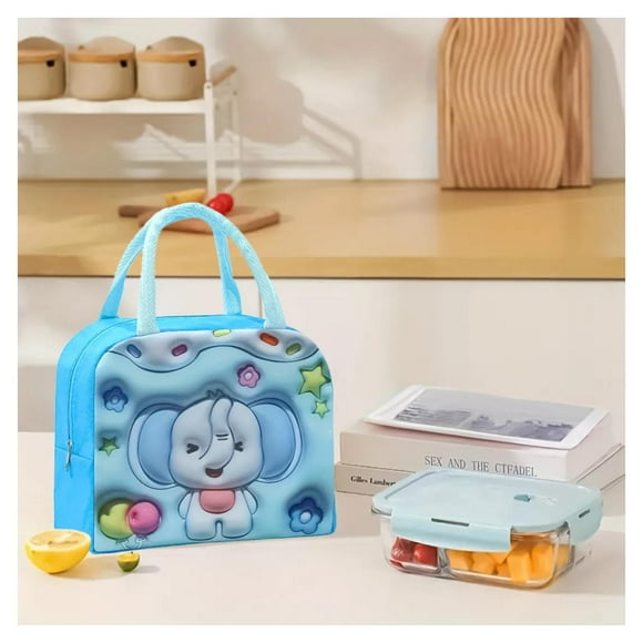 Lonchera Bolsa Termica 23x10x29cm Elefante Azul Kawaii