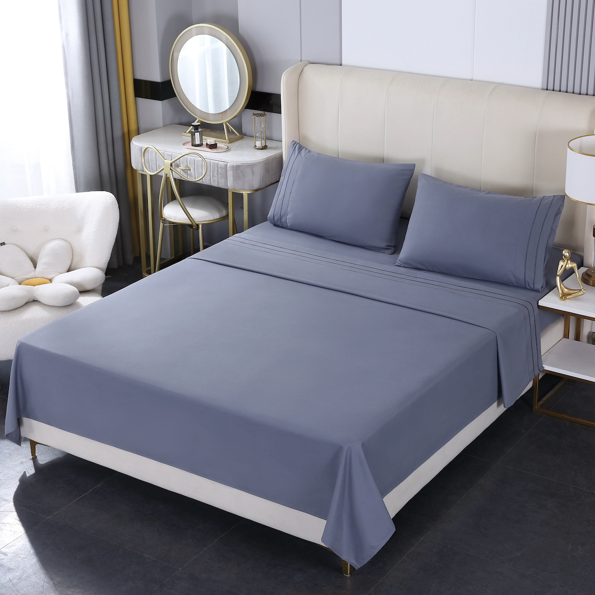 Bj Hogar - Juego De Sábana King 500 Hilos En Color Gris