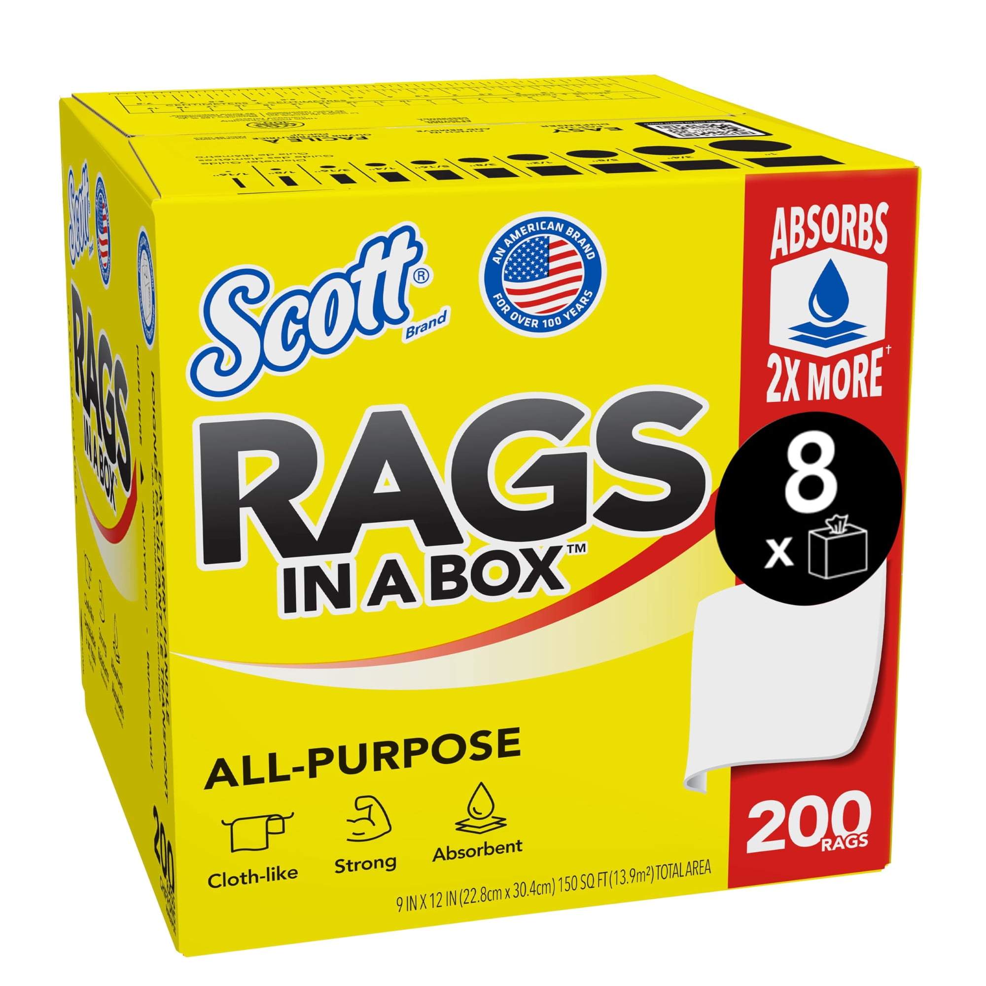 Scott Rags In A Box - Toallas De Papel Scott, Trapos En Una Caja, Multiusos, 9 X 12 Pulgadas, 1600