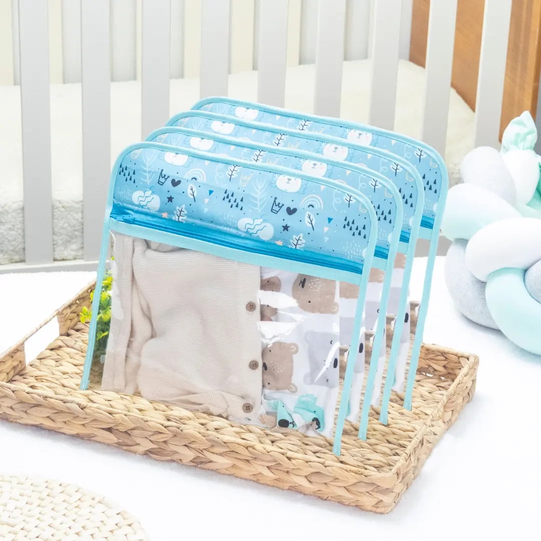 Airiscrea - Set 4 Estuches Transparentes Para Mudas De Bebé - Mochila Pañalera Maternal Color Azul