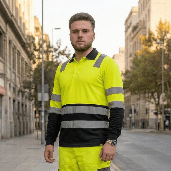 Polera Polo Alta Visibilidad M/L Hombre Cinta Reflectiva UPF50+ Amarillo