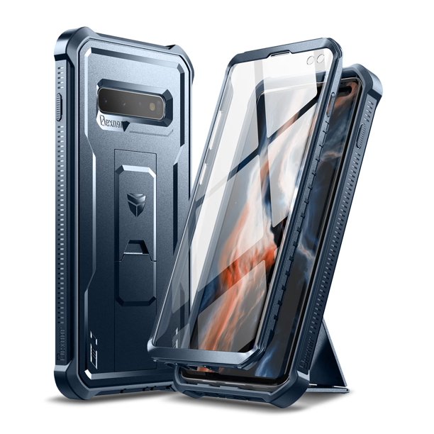 Funda para celular Dexnor Galaxy S10+ con soporte retráctil y carga inalámbrica - Azul