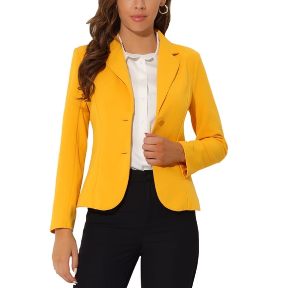 INSPIRE CHIC Blazer de Trabajo para Mujer con Cuello de Solapa y Manga Larga Chaqueta Traje Blazer Amarillo M