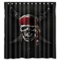 Pinghai - Cortina De Ducha De Piratas Del Caribe Con Diseño De Calavera Y Ganchos, Tamaño 66 X 72 Pulgadas