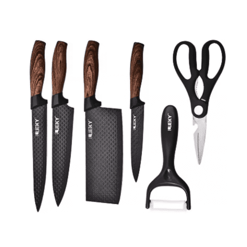 Genérico - Juego De Cuchillos Cocina + Tijera Y Pelador 6 Piezas Acero