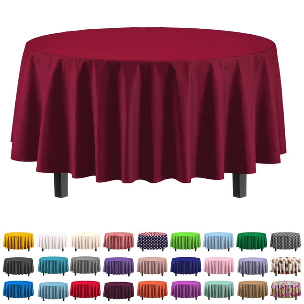 Mantel exquisito de plástico de primera calidad, 213 cm, redondo, color burdeos, 12 unidades