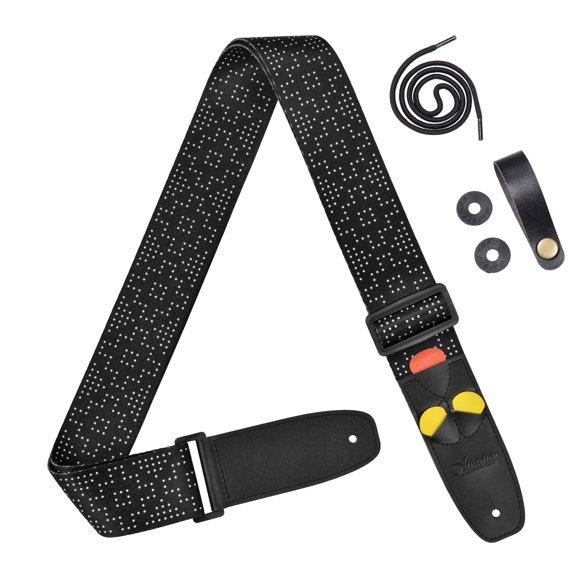 Correa de guitarra Amumu White Dot con 3 soportes para púas para guitarra