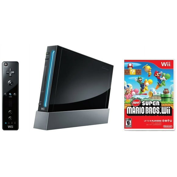 Consola Nintendo Wii Negra Paquete New Super Mario Bros Reacondicionada
