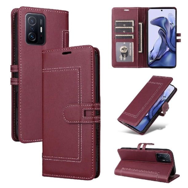 Premium Wallet Case for Xiaomi 11T with Card Slots & Kickstand, Flip Cover Red