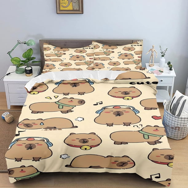 v2210 Bed Sheets Capybaras Duvet Cover Anime Bedding Pillowcase Printed General Children And Adult Set Queen Size Reactive Printing Quilt 3-Piece Bedding Set (1 Duvet Cover + 2 Pillow Shams) Bed Sheet