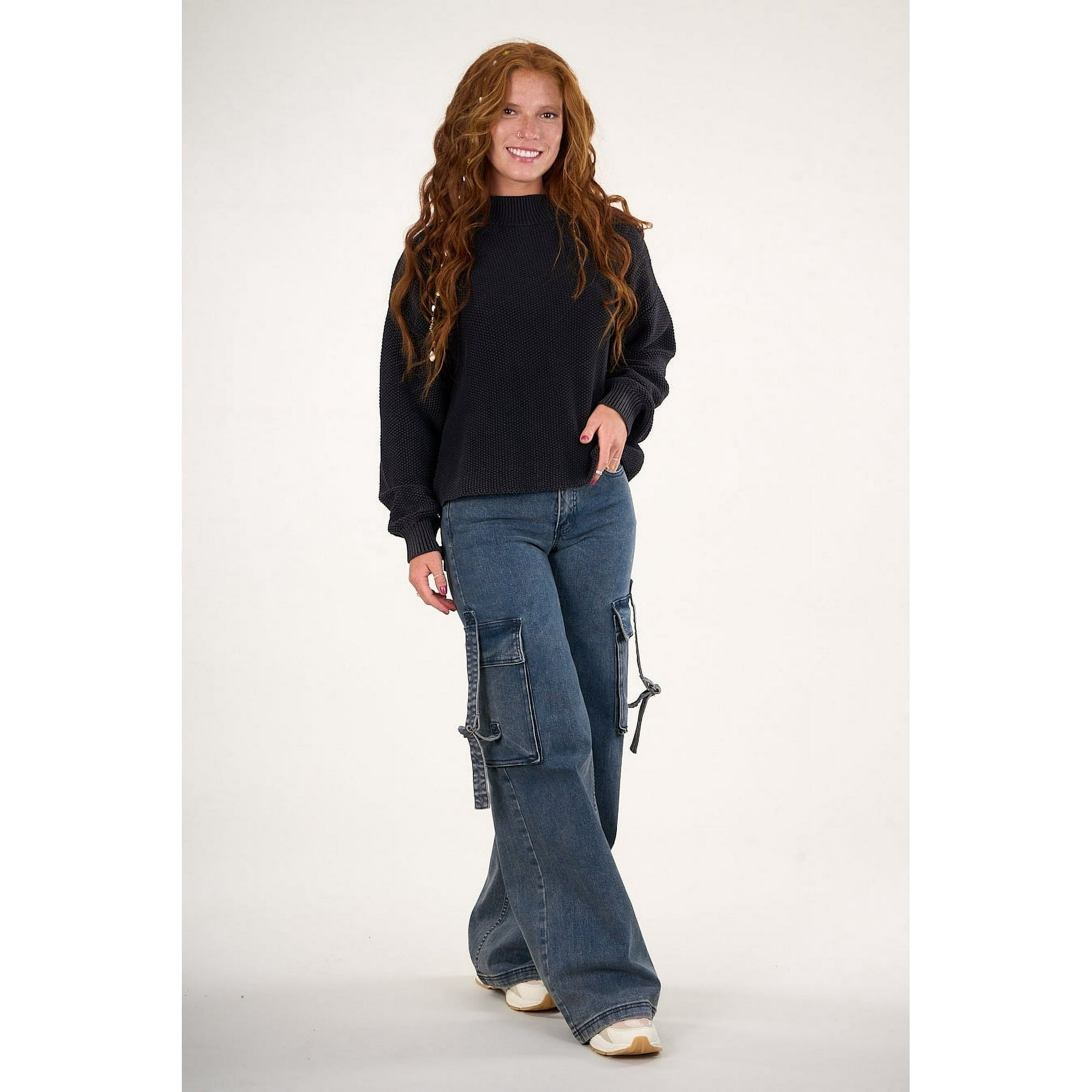 Polemic - Pantalon Cargo Denim Wide Leg Azul Vw4722 Mujer
