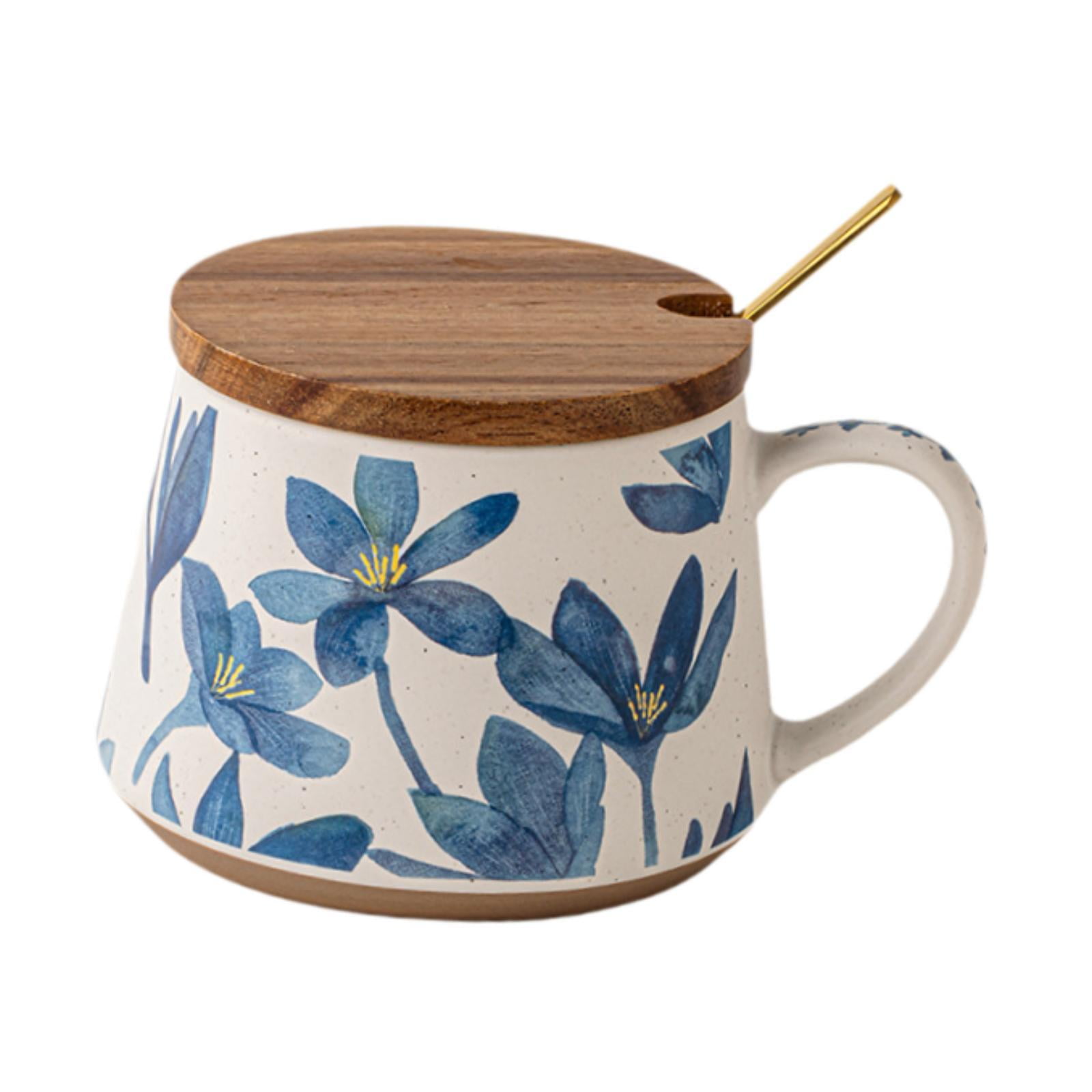 Bothyi - Taza Floral De Estilo Retro De 380 Ml, Taza De Café Con Flores Para Papá, Mamá, Hombres, Mujeres Y Amigos, Con Tapa Y Cuchara.