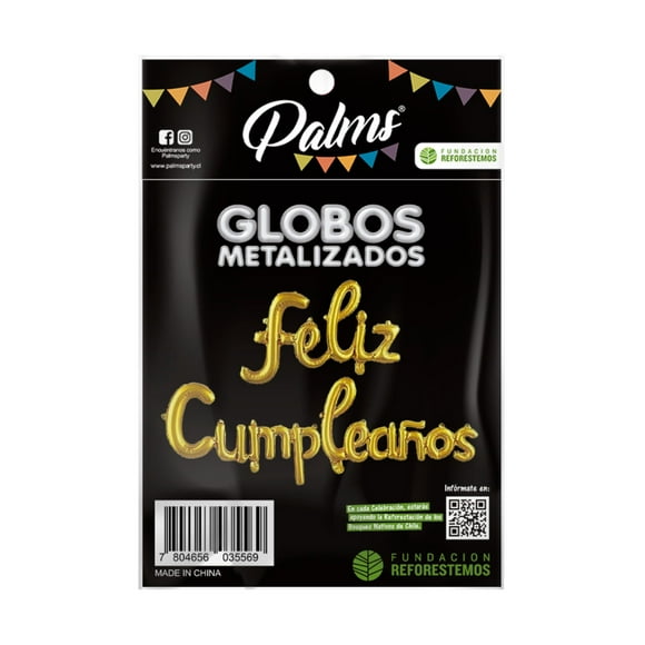 Globo feliz cumpleaños letras doradas