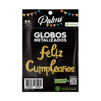 Globo Feliz Cumpleaños Letras Doradas  Palms