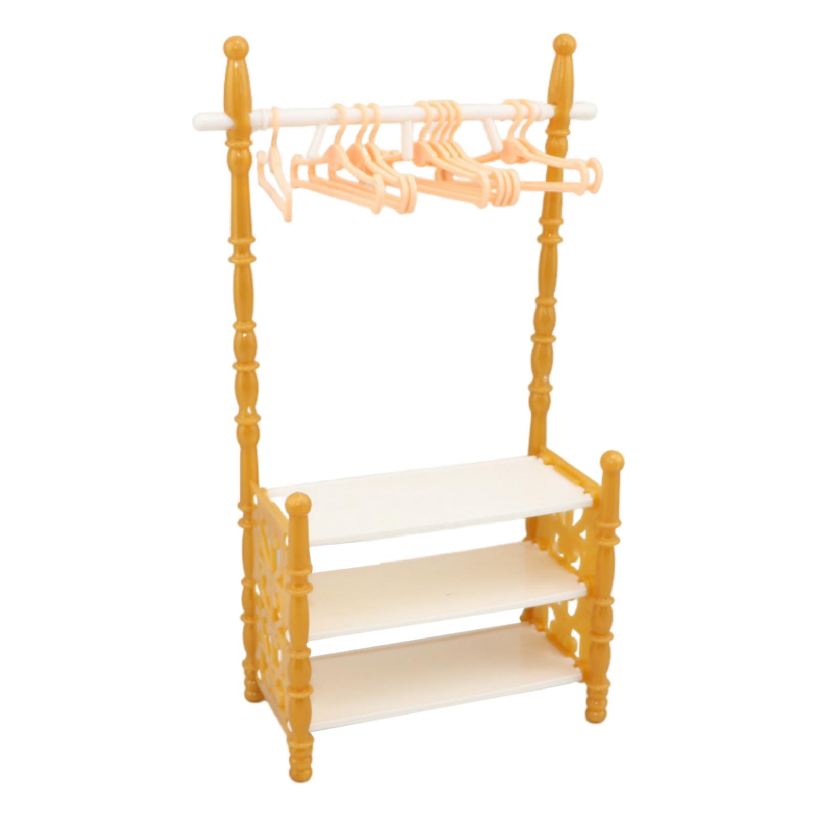 Magideal - 1:12 1:6 Mini Perchero Banco De Zapatos Accesorios Para Muñecas Decoración Paisaje Suministros Con 10 Perchas Para Decoración Del Dormitorio Del Hogar