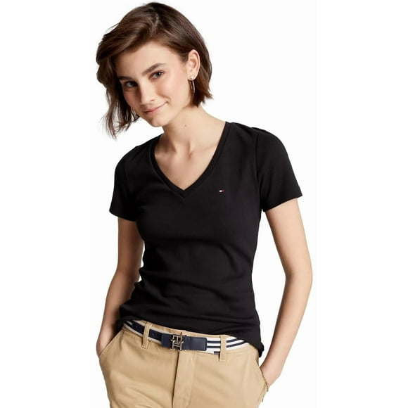 Camisa Tommy Hilfiger Favorite con cuello en V de algodón negra L