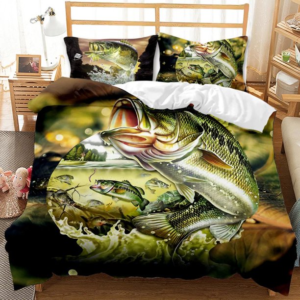 Big Pike Fishing Hunting Bedding Set Boys Girls Duvet Cover Pillowcase Bed Kids Adult Home Textileextile