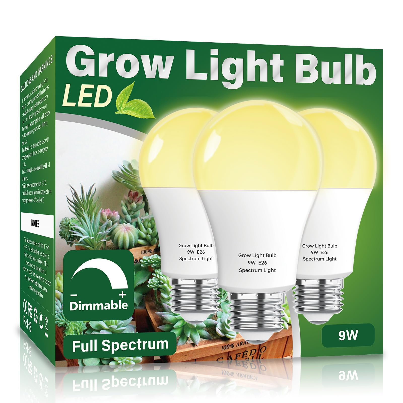Bombilla Grow Light Wiyifada A19 De Espectro Completo De 9 W Para Plantas De Interior
