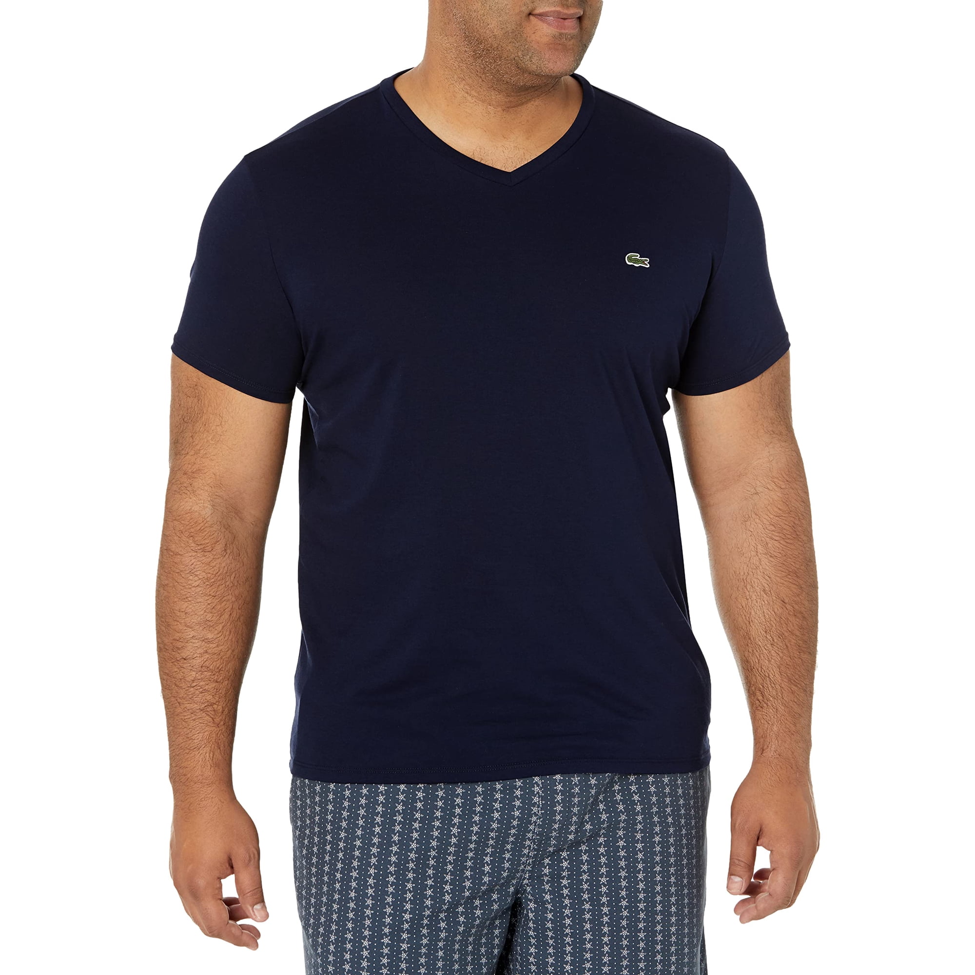 Camiseta Lacoste Para Hombre De Manga Corta Con Cuello En V De Algodón Pima Azul Marino