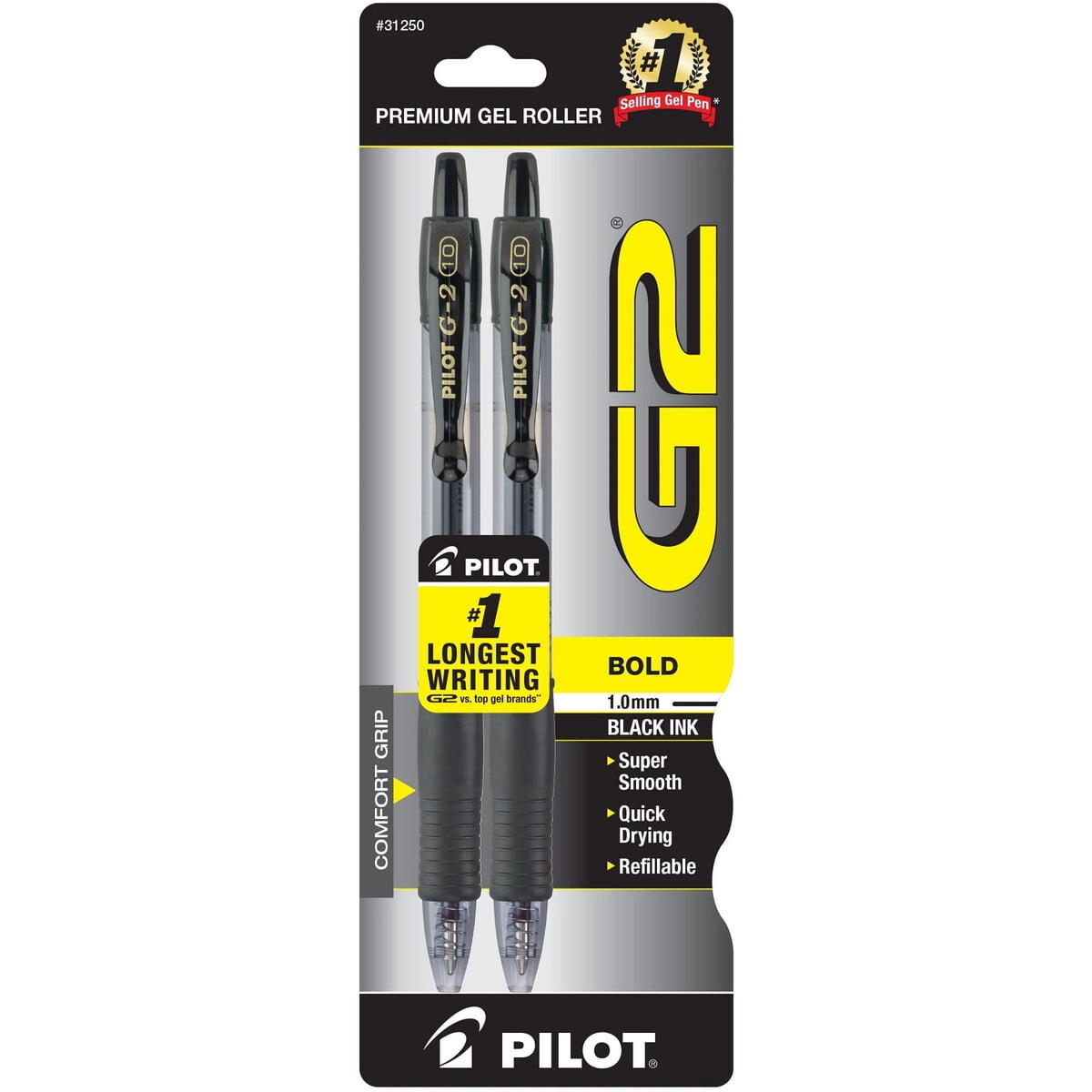 Lapices Gel Pilot G2 1.0mm Negro Retractil Pack 2