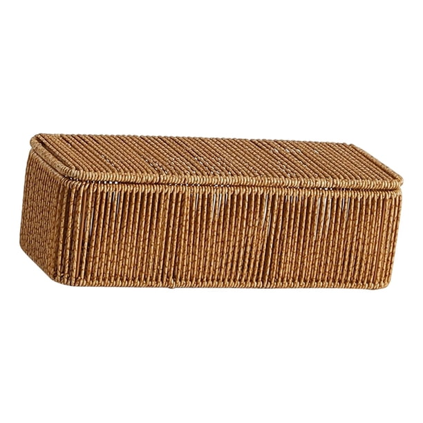 Cesta tejida de imitación de ratán, cesta de almacenamiento para artículos pequeños, práctico organizador de cosméticos, organizador de artículos pequ 31 cm x 13 cm x 10 cm