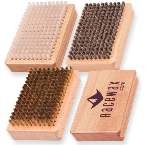 Kit de cepillos de mano Ski Wax RaceWax Pro de nailon, crin de caballo, latón