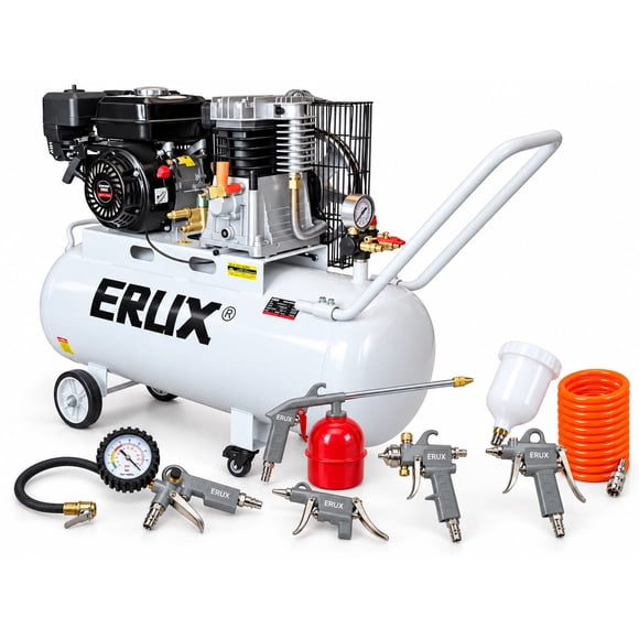 Motocompresor ERUX 100 Litros 6.5HP Gasolina + Kit Neumático 5 Piezas