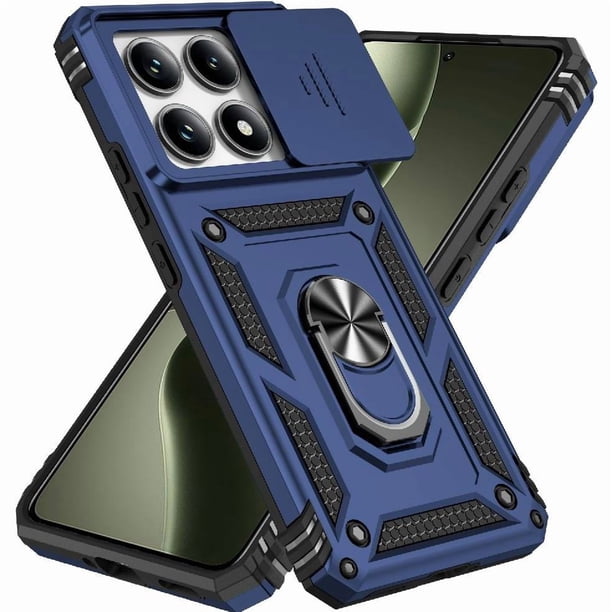 Funda Resistente Anillo Soporte Xiaomi 14T Privacidad Cámara Montaje Magnético Azul