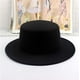 thumbnail image 3 of Sombrero Fedora clásico negro de ala ancha, elegante, de mezcla de lana, con ala plana, estilo Derby, para iglesia, Trilby, Panamá, jazz, unisex, para hombres y mujeres., 3 of 7