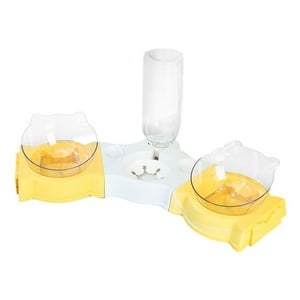 Genérico - Dispensador De Cuencos Inclinados Para Gatos Con Botella De Agua De 450 Ml, Cuencos De Comida Para Gatos Para Alimentar Amarillo