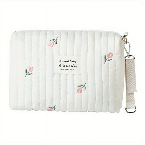 Ins Zipper Embroidery Cotton Mummy Bag Baby Stroller Storage Hanging Bag Diaper Bottle Finishing Bag Mother And Baby Bag